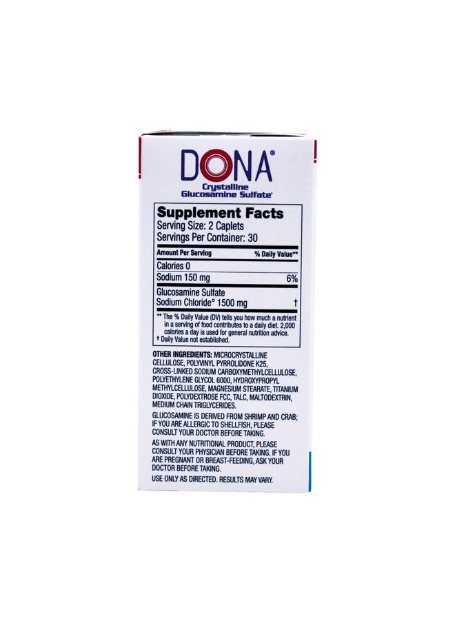 DONA - Crystalline Glucosamine Sulfate 1500 Mg Joint Supplement Pills For Knee Comfort & Joint Health Support 1500 Mg 60 Count - Image 1