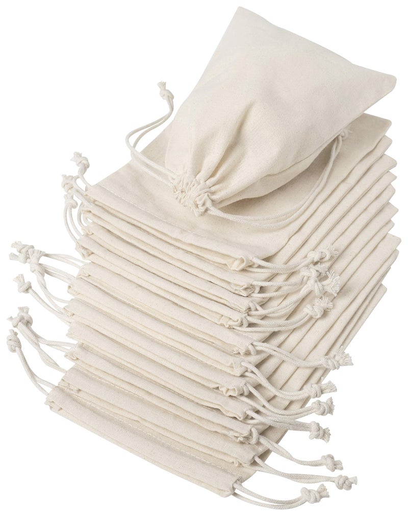 DR Cotton Muslin Drawstring Bags 57Inch 12Pack Unbleached Reusable Favor Pouches for Crafts Herbs Gifts Pantry StorageHeavyweight144GSMDouble Drawstring