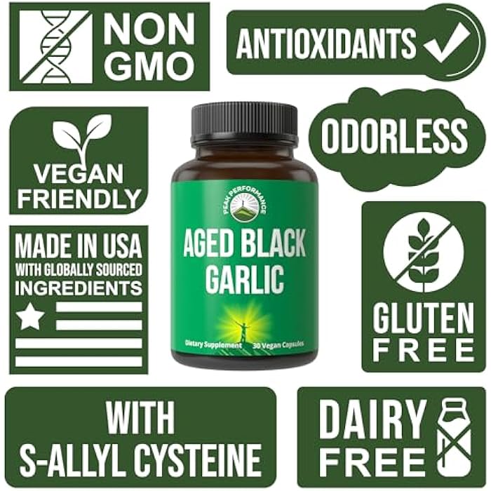 Peak Performance Aged Black Garlic Capsules. Raw Vegan Pure Odorless Extract Supplement Pills for Cholesterol, and Immune Support. from Garlic Bulb with S-Allyl Cysteine and Antioxidants - Image 3