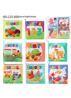 Generic 8-Piece Set Baby Cloth Books Animal Toys For Infants 0-3 Years Old Durable Cotton Early Education Toys Interactive Learning-Color:4 Pages, 8 Sides, 8 Different Models, A Set Of OPP Bags  - Image 1