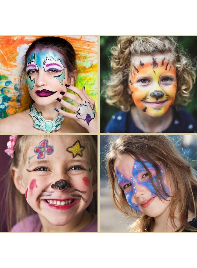 YOUGE 13PCS Face Painting Kit for Kids - 15 Color Large Water Based Makeup Paints with Stencils, 7 Brushes, Makeup Kit, Safe Professional Body & Face Paint Kit - Image 4