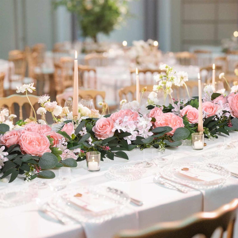 Lvydec 2 Pack Artificial Peony Flower Garland - 6ft Silk Peony Vine Willow Leaves and Eucalyptus Garland White Arch Flower Vine for Wedding Party Table Decoration (Pink) - Image 4