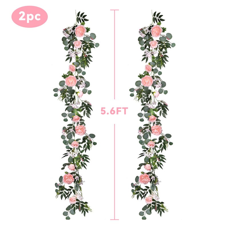 Lvydec 2 Pack Artificial Peony Flower Garland - 6ft Silk Peony Vine Willow Leaves and Eucalyptus Garland White Arch Flower Vine for Wedding Party Table Decoration (Pink) - Image 2