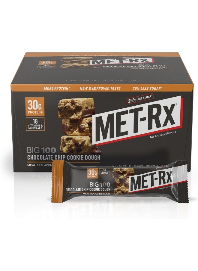 MET-Rx Big 100 Colossal Protein Bars, Chocolate Chip Cookie Dough, 100G, 9 Count - Image 1