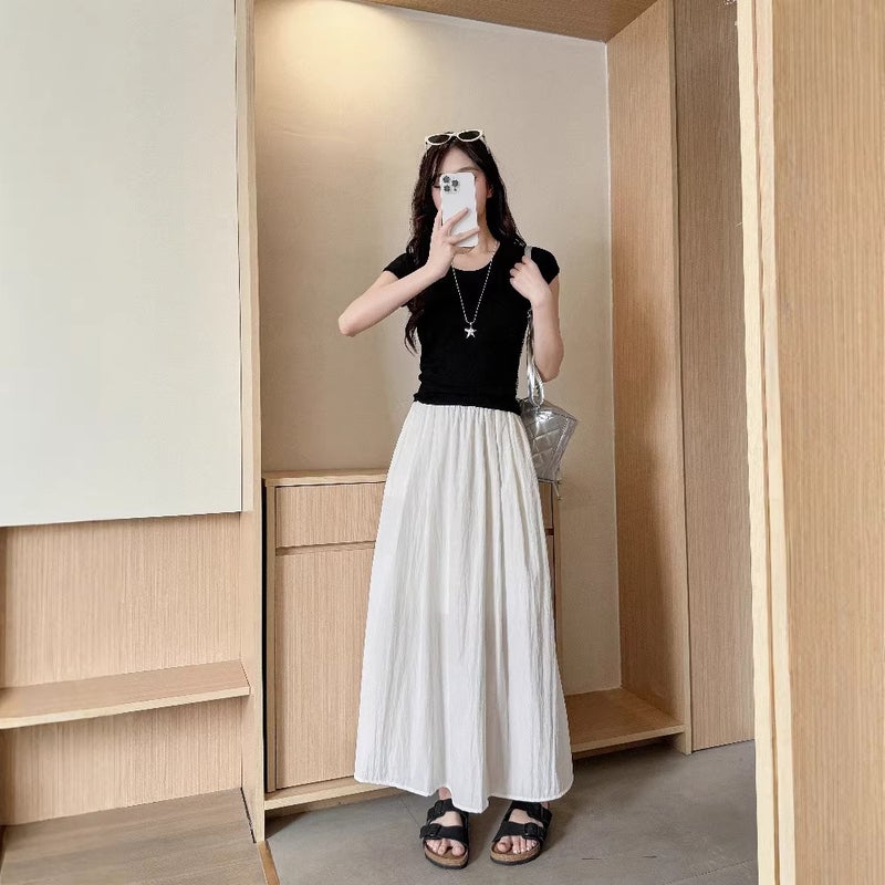 Women's Casual A-Line Pleated Midi Skirt with Elastic Waist - Image 2