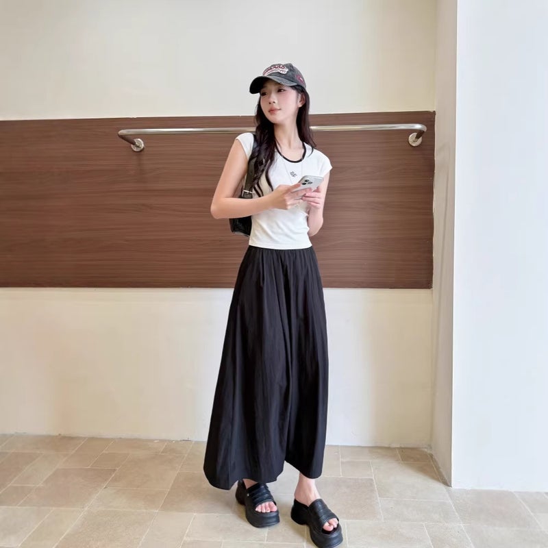 Women's Casual A-Line Pleated Midi Skirt with Elastic Waist - Image 3