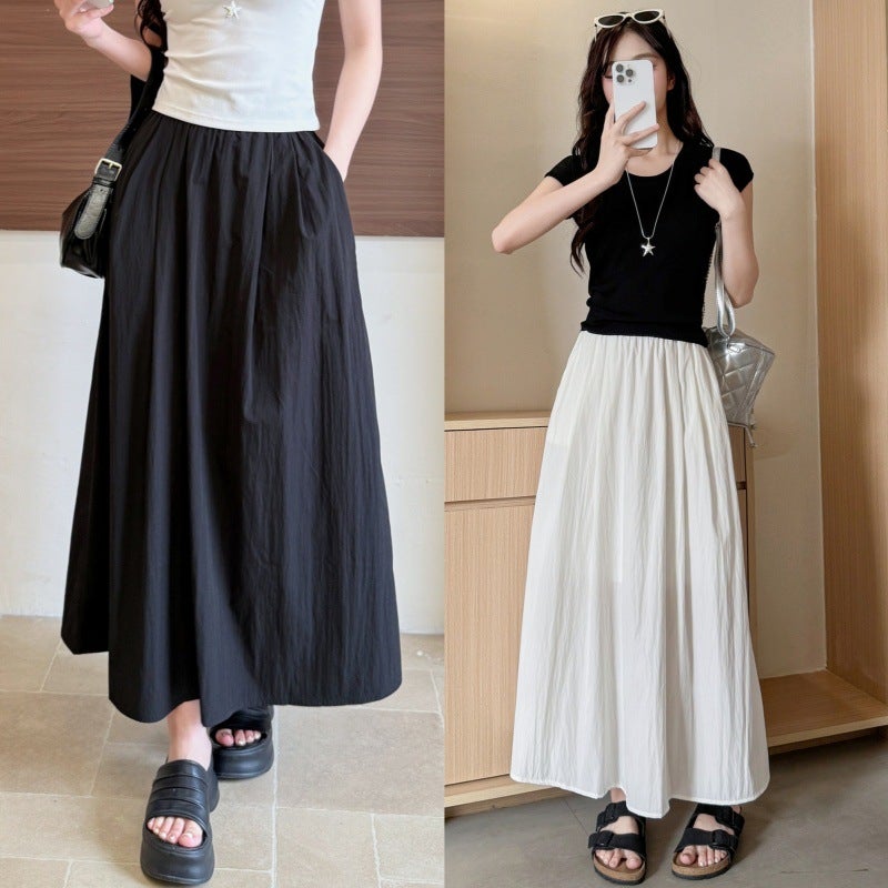 Women's Casual A-Line Pleated Midi Skirt with Elastic Waist - Image 1