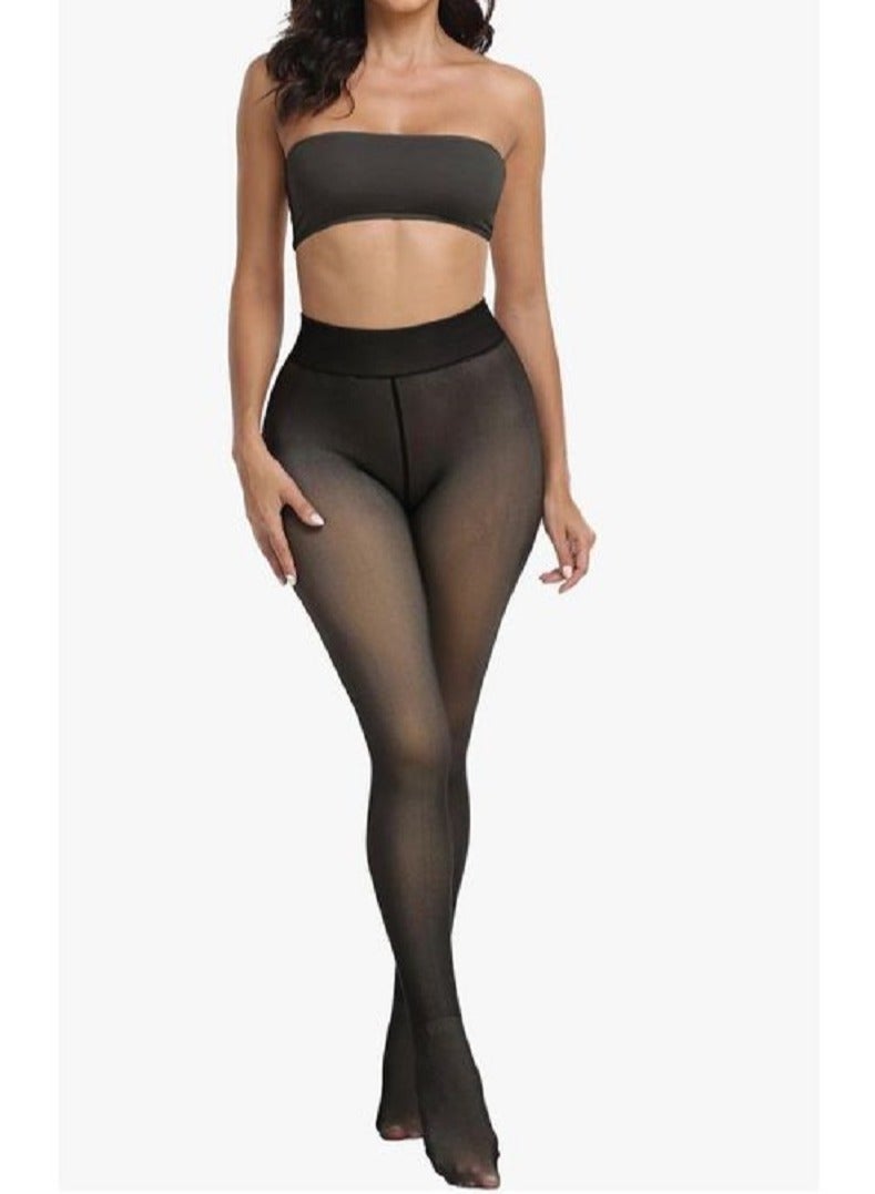 Thermal Tights for Women Fleece Lined Fake Translucent Pantyhose Magic Double Lined Stretch Thermal Fleece Tights Black Full Foot Size L - Image 5