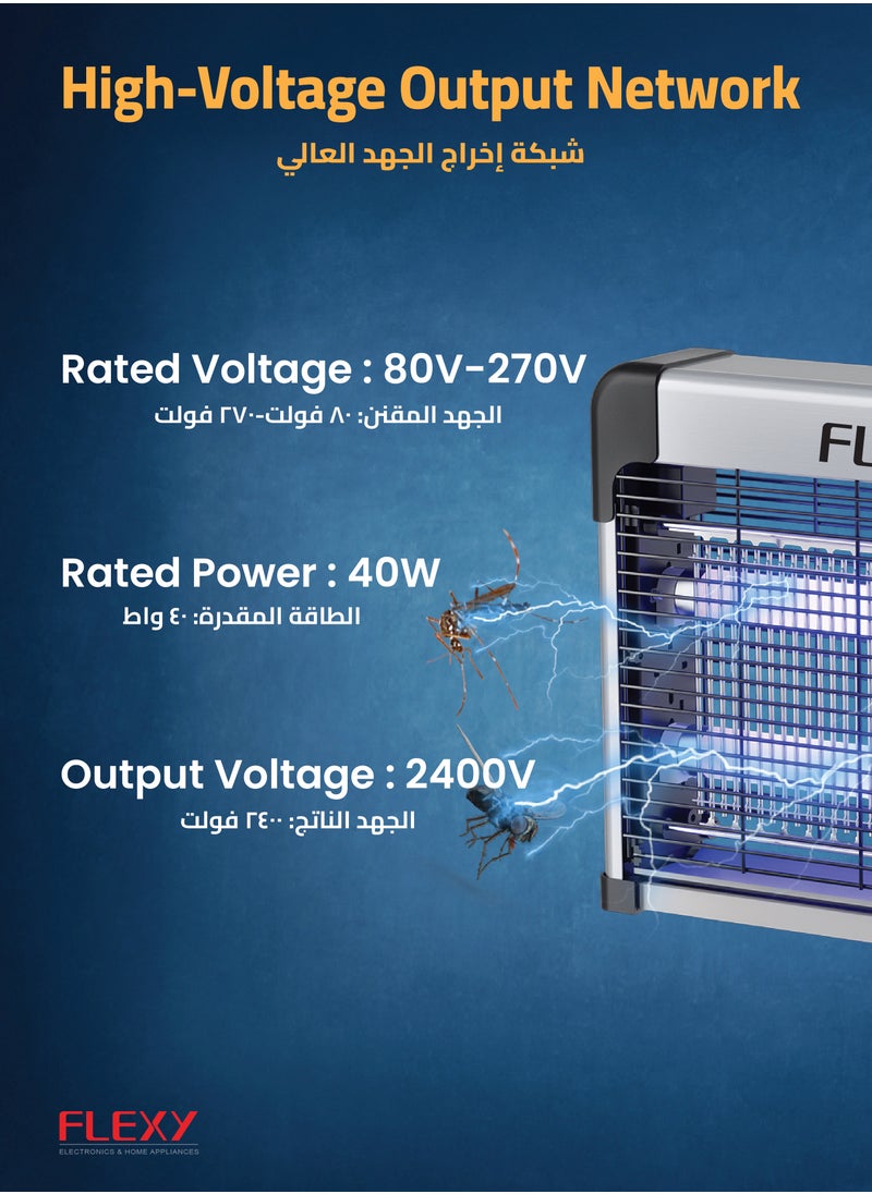 Flexy FLEXY Insect Killer - 40W, High-Voltage, Double UV LED, Safe for Mother & Baby, 2-Year Warranty, 70mm Insulated Aluminum, Effective & Durable Pest Control Solution.  - Image 5