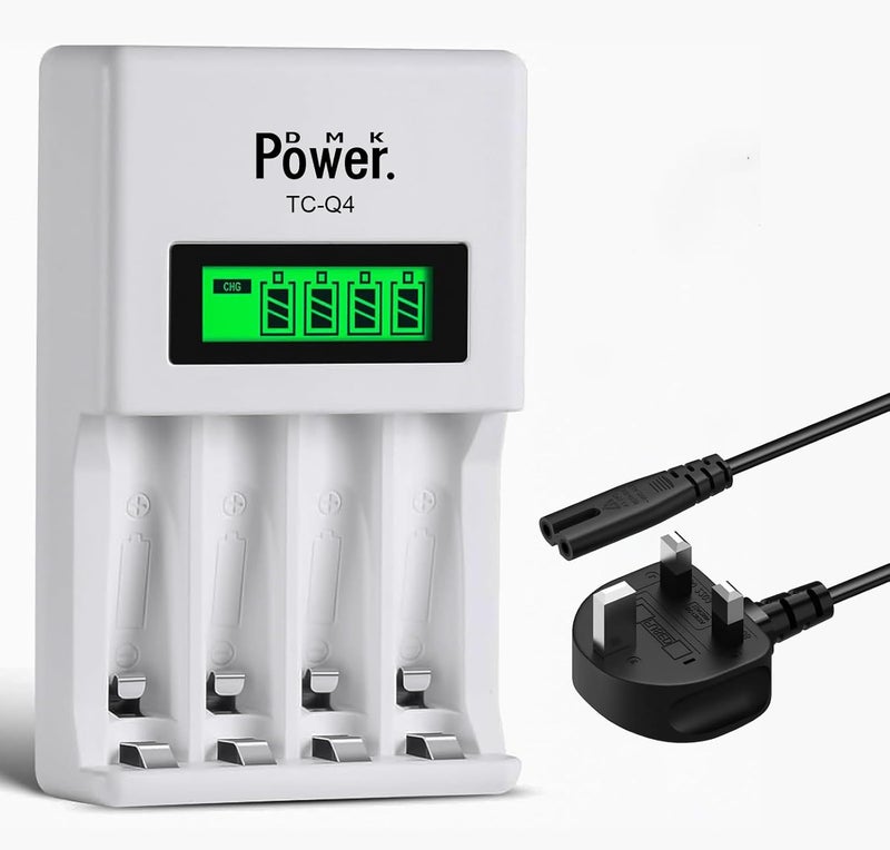 DMK Power TC-Q4 AAA AA Four Slot Independent Intelligent Quick LCD Charger for Ni-MH/Ni-CD Rechargeable Batteries with 3pin UK Plug Cable - Image 1