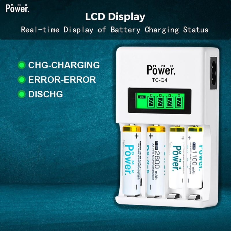 DMK Power TC-Q4 AAA AA Four Slot Independent Intelligent Quick LCD Charger for Ni-MH/Ni-CD Rechargeable Batteries with 3pin UK Plug Cable - Image 4