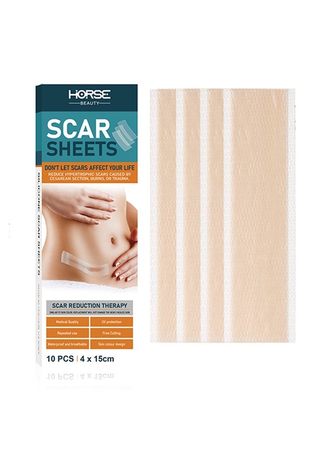 Horse Silicone Scar Sheets - As Surgical Cream, Gel, Tape, Strips, Patches - Keloid, C-Section, Tummy Tuck - Surgery Scars Removal Treatment (10 Pack, 4cmx15cm)  - Image 1