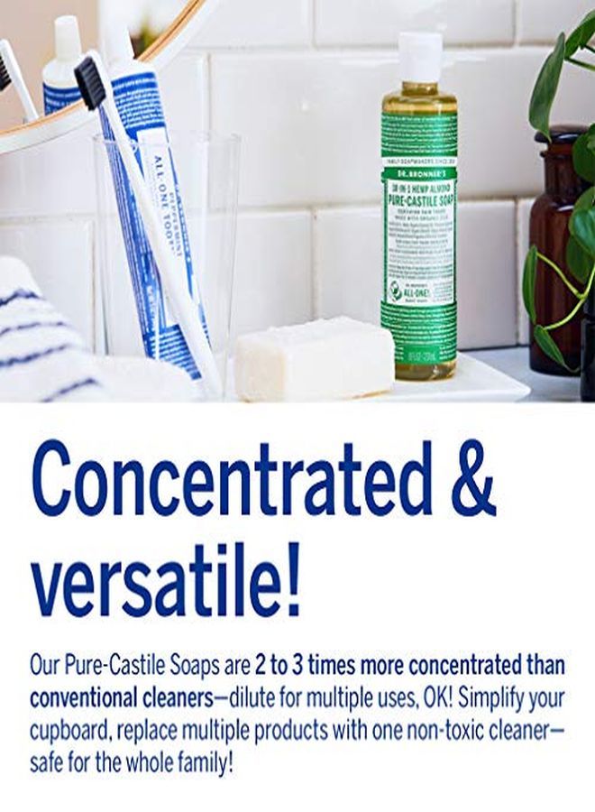 Dr. Bronner's صابون سائل نقي من القشتالة (اللوز، 8 أونصة) - مصنوع من زيوت عضوية، 18 استخدامًا في 1: الوجه والجسم والشعر والغسيل والحيوانات الأليفة والأطباق، مركّز، نباتي، غير معدّل وراثيًا - Image 5