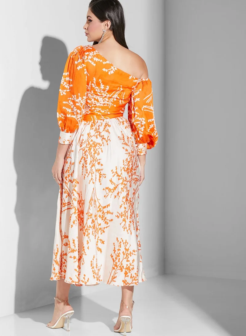 Threadz by Ajooni Asymmetric Neck Printed Dress