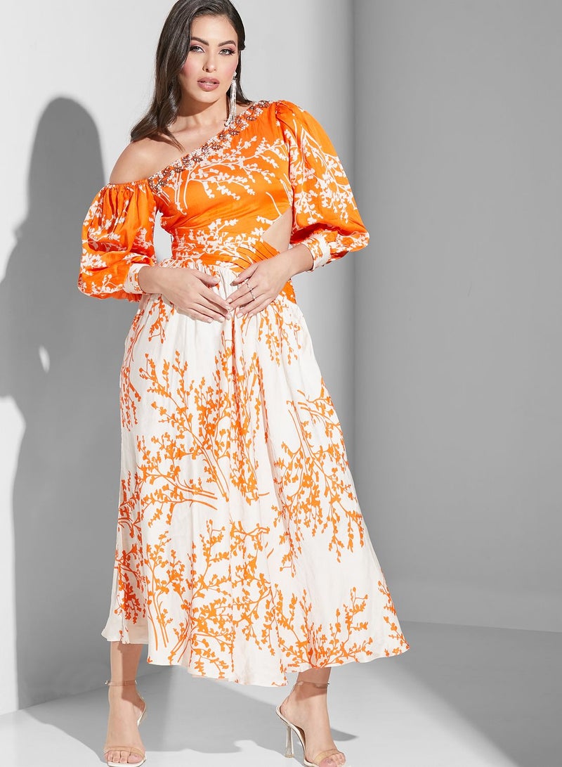 Threadz by Ajooni Asymmetric Neck Printed Dress - Image 4