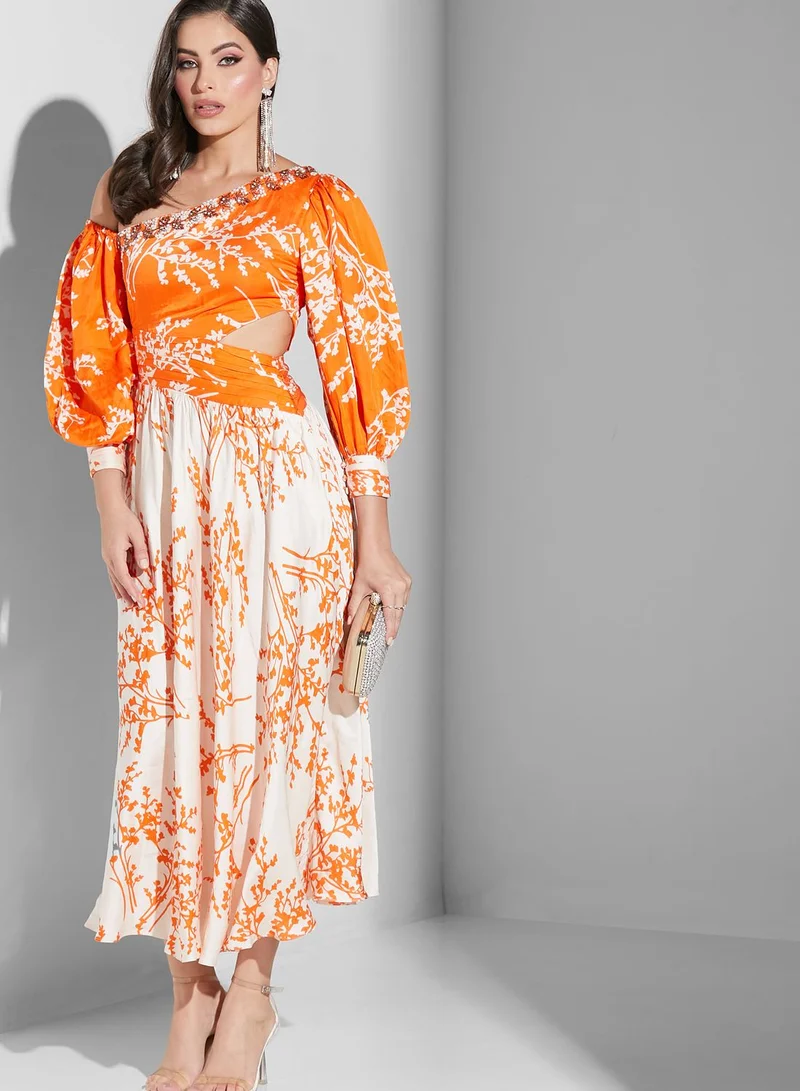 Threadz by Ajooni Asymmetric Neck Printed Dress