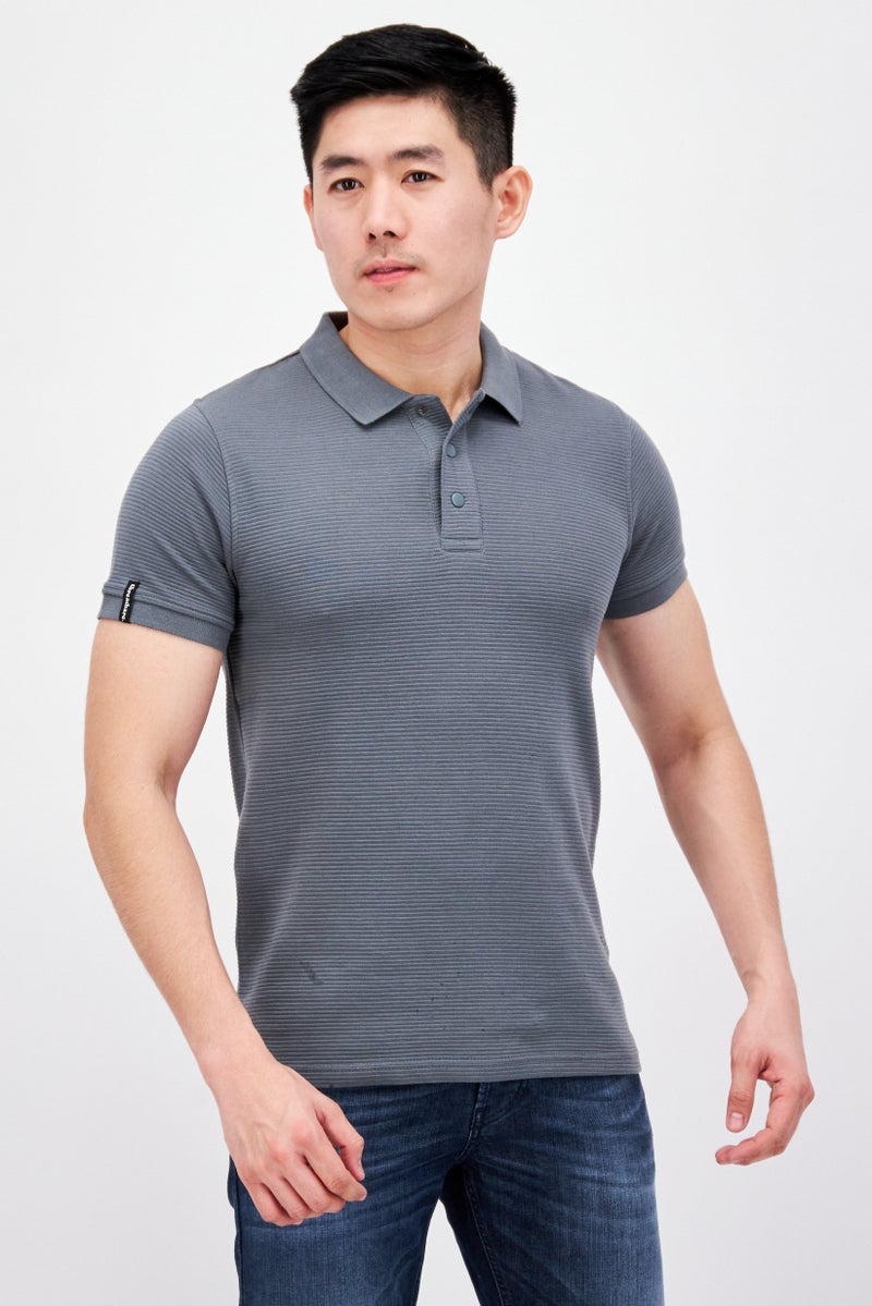 Threadbare Men Regular Fit Short Sleeve Textured Polo Shirt, Sage Green - Image 1