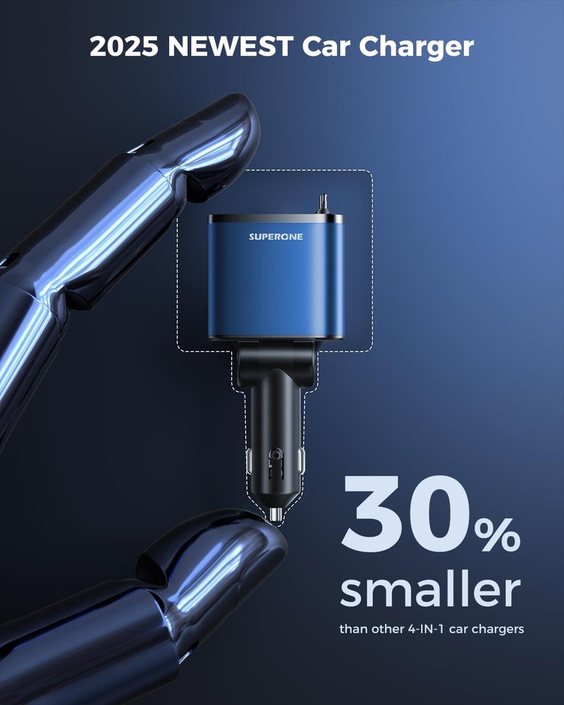 SUPERONE [2024 Upgraded] 4 in 1 Retractable Car Charger, SUPERONE Smaller Fast Car Phone Charger 69W with Cord, USB C and iPhone Car Charger Adapter, Compatible iPhone 17/17 Pro Max/16/15/14/13, Sumsung - Image 4