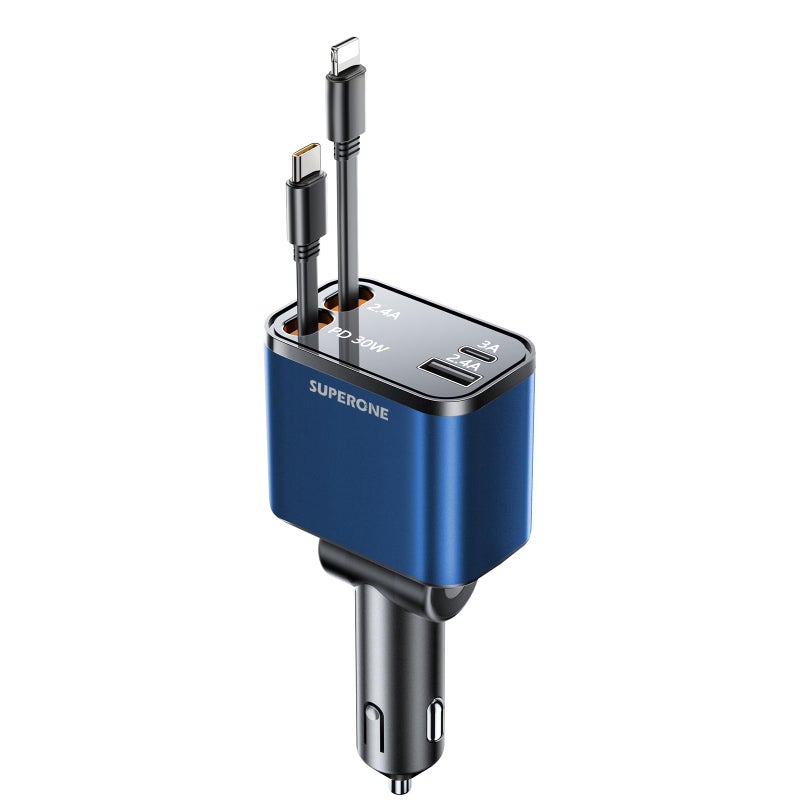 SUPERONE [2024 Upgraded] 4 in 1 Retractable Car Charger, SUPERONE Smaller Fast Car Phone Charger 69W with Cord, USB C and iPhone Car Charger Adapter, Compatible iPhone 17/17 Pro Max/16/15/14/13, Sumsung - Image 1