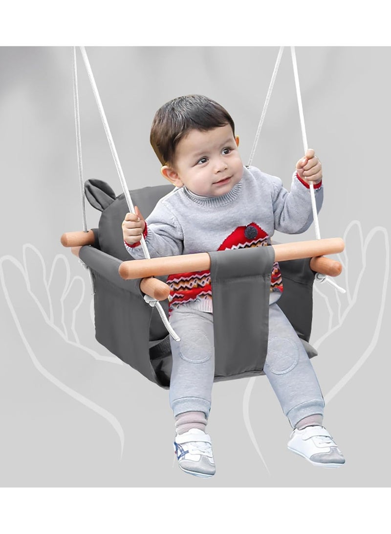 DubaiGallery كرسي أرجوحة آمن للأطفال الرضع، أرجوحة للأطفال، لعبة هامة داخلية وخارجية، أرجوحة قماشية للأطفال مع وسادة ظهر ناعمة وحبل PE، كرسي أرجوحة للأطفال الرضع (رمادي) - Image 1