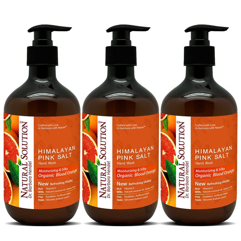 Natural Solution Hand Wash, enriched with moisturizing blood orange and Himalayan pink salt, comes in a 14 oz bottle (Pack of 3) for gentle cleansing and hydration - Image 1