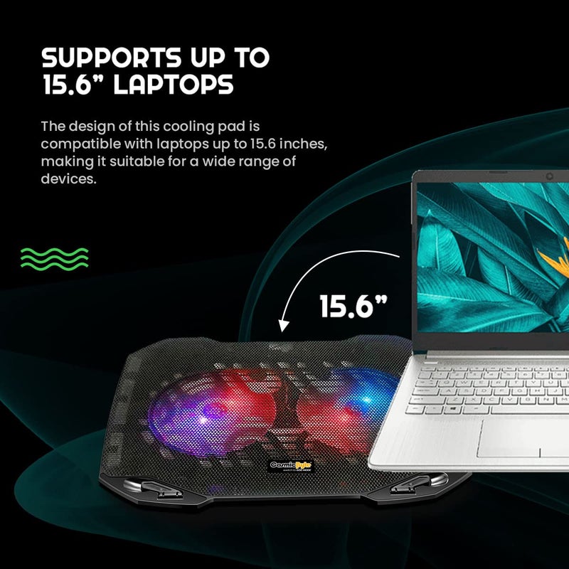 Cosmic Byte وسادة تبريد لابتوب ويند RGB، مروحتان RGB بحجم 120 مم، ارتفاع مرتفع، حامل لابتوب، تدعم حتى 15.6" لابتوبات (أسود) - Image 4