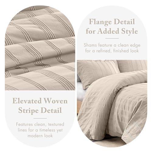 Madison Park Essentials Striped Duvet Cover Set Queen, Modern Minimalist Bedding Set with Premium Jacquard Stripe, 3 Pieces Duvet Cover Reversible with Zipper Closure & Corner Ties,Neutral - Image 4