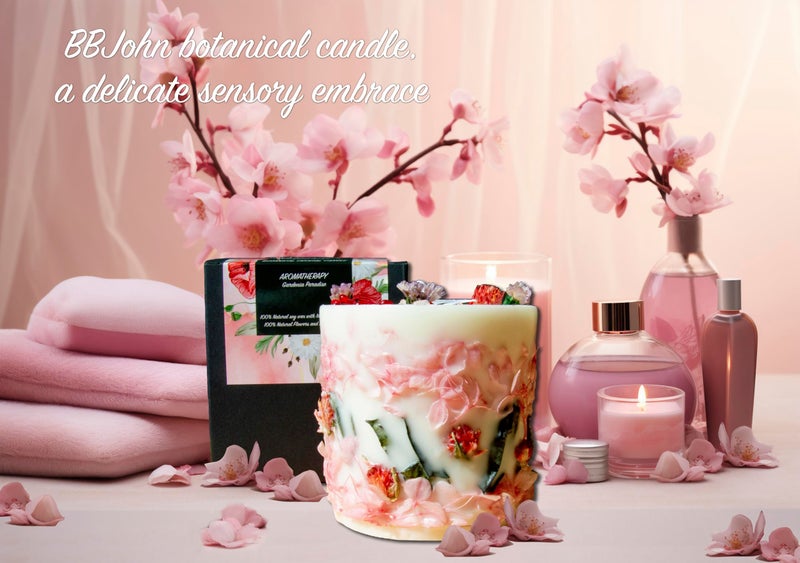 BBJohn Botanical Crystal Candle, Organic Natural Dried Flowers, Aromatherapy, Scented Fragrance, Meditation,Manifestation,Intention,Christmas,Gift for Woman (Rose Globe Amaranth, Forget-Me-Not/Hydrangea) - Image 3