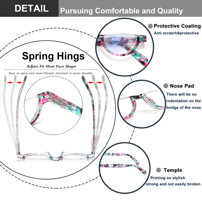 Eyeurl Half Frame Reading Glasses For Women-4 Pack Blue Light Glasses Fashion Computer Readers For Women Anti Uv Ray Eyeglasses With Spring Hinges 1.5 - Image 4