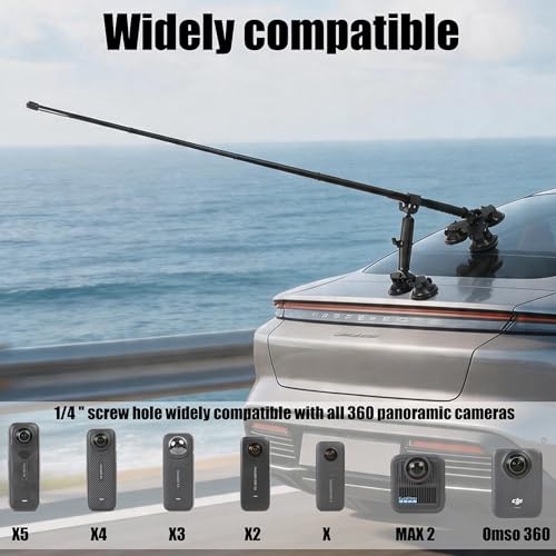 PellKing Suction Car Mount for Insta360 x5x4 x3 x2 xOne RSR Compatible with GoPro Max DJI OSMO 360 Camera 5 in 1 Suction Mount Kit for Action Cameras Includes 449inch Selfie Stick - Image 3