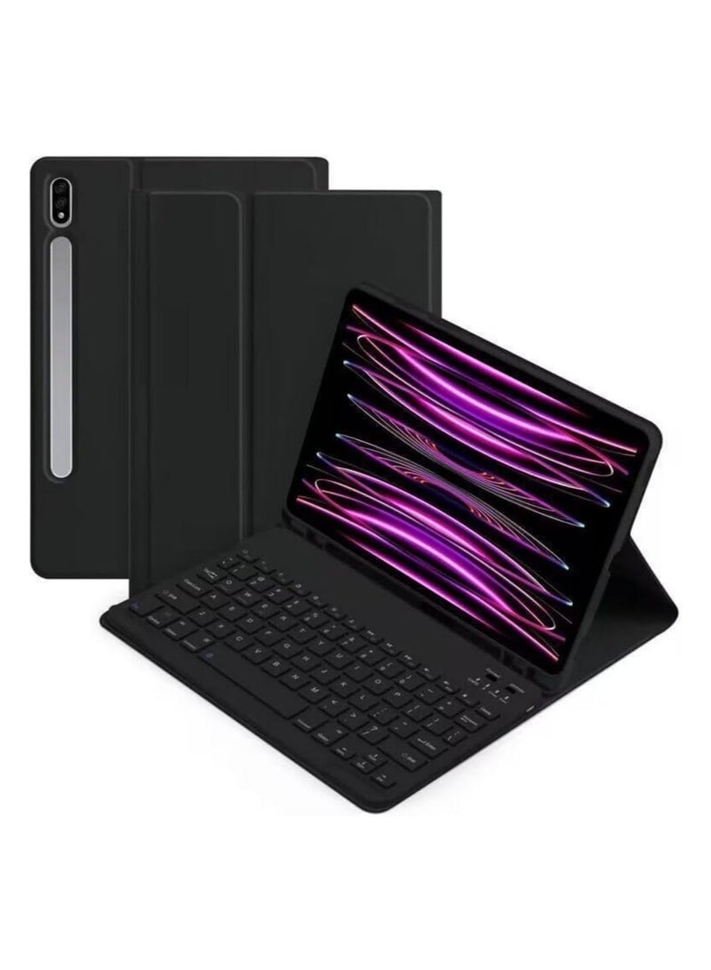 عام حالة لوحة مفاتيح باللغتين العربية والإنجليزية لجهاز Samsung Galaxy Tab S9 Plus 12.4 بوصة 2023 - لوحة مفاتيح بلوتوث مع حالة مفصلية بالمغناطيس ومحتوية دعامة قلم S - حالة جلد رفيعة.