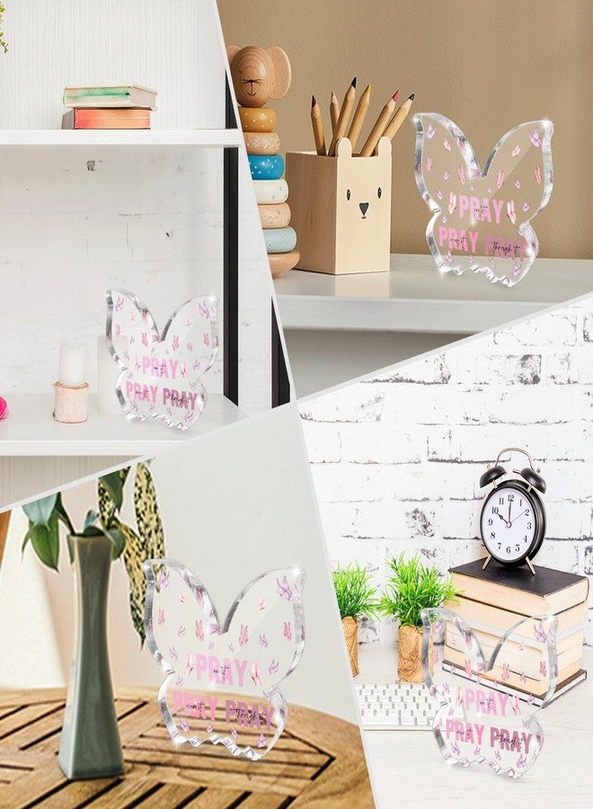 zaxek Pink Christian Gifts for Women, Religious Plaques Christian Woman Decor Gifts, Modern Home Office Room Bathroom Bedroom, Pray On It Over It Acrylic Sign for Teacher Boss Friend(Butterfly) - Image 4