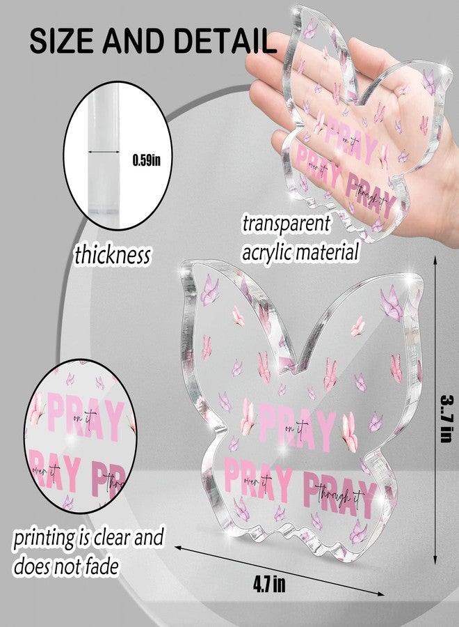 zaxek Pink Christian Gifts for Women, Religious Plaques Christian Woman Decor Gifts, Modern Home Office Room Bathroom Bedroom, Pray On It Over It Acrylic Sign for Teacher Boss Friend(Butterfly) - Image 2