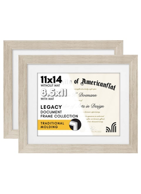 Americanflat 11x14 Diploma Frame with ShatterResistant Glass  Set of 2  Use as 85x11 Frame with Mat or Display 11x14 Documents Without Mat  Legacy Collection  Certificate Frames  Driftwood