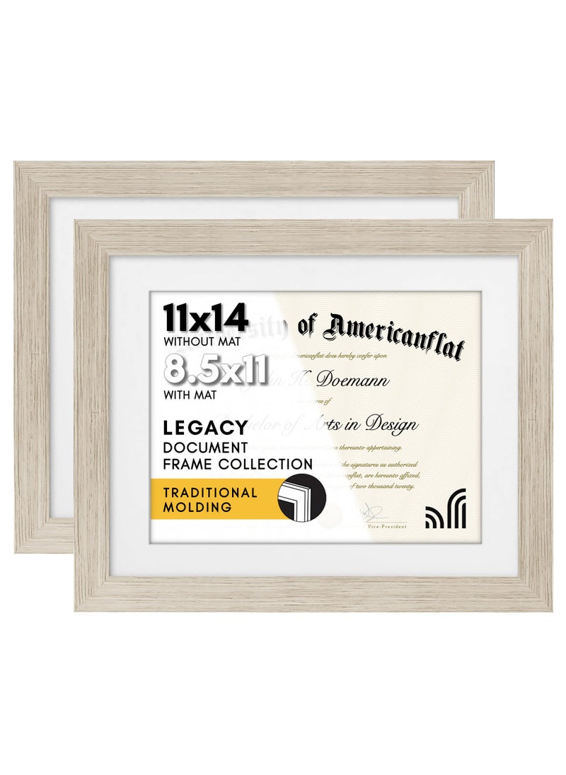 Americanflat Americanflat 11x14 Diploma Frame with ShatterResistant Glass  Set of 2  Use as 85x11 Frame with Mat or Display 11x14 Documents Without Mat  Legacy Collection  Certificate Frames  Driftwood 