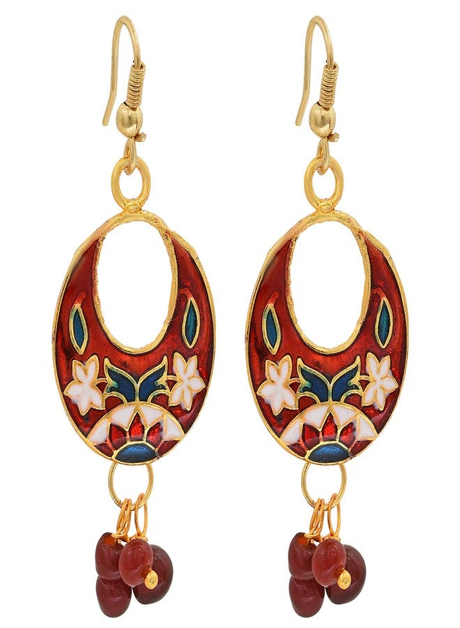 Morir Gold Plated Small Round Shape Hand Painted Meenakari Minakari Stylish Drop Dangle Lightweight Indian Earrings Jewelry for Women and Girls - Image 1