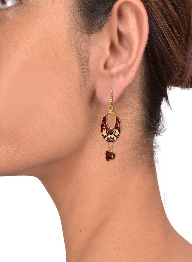 Morir Gold Plated Small Round Shape Hand Painted Meenakari Minakari Stylish Drop Dangle Lightweight Indian Earrings Jewelry for Women and Girls - Image 4