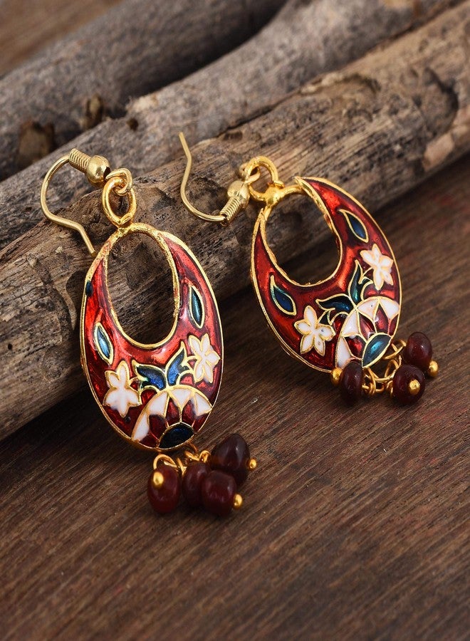 Morir Gold Plated Small Round Shape Hand Painted Meenakari Minakari Stylish Drop Dangle Lightweight Indian Earrings Jewelry for Women and Girls - Image 2