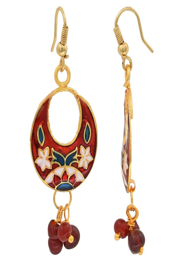Morir Gold Plated Small Round Shape Hand Painted Meenakari Minakari Stylish Drop Dangle Lightweight Indian Earrings Jewelry for Women and Girls - Image 3