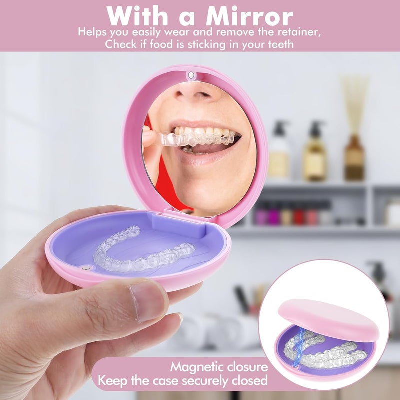 Dimeho Retainer Case with Mirror Portable Slim Aligner Box Travel Mouth Guards Holder Cute Retainer Organizer for Dental Caring Tooth Brace Storage Accessories Women Girls, 578115_1_fVM6Qubb9 - Image 3