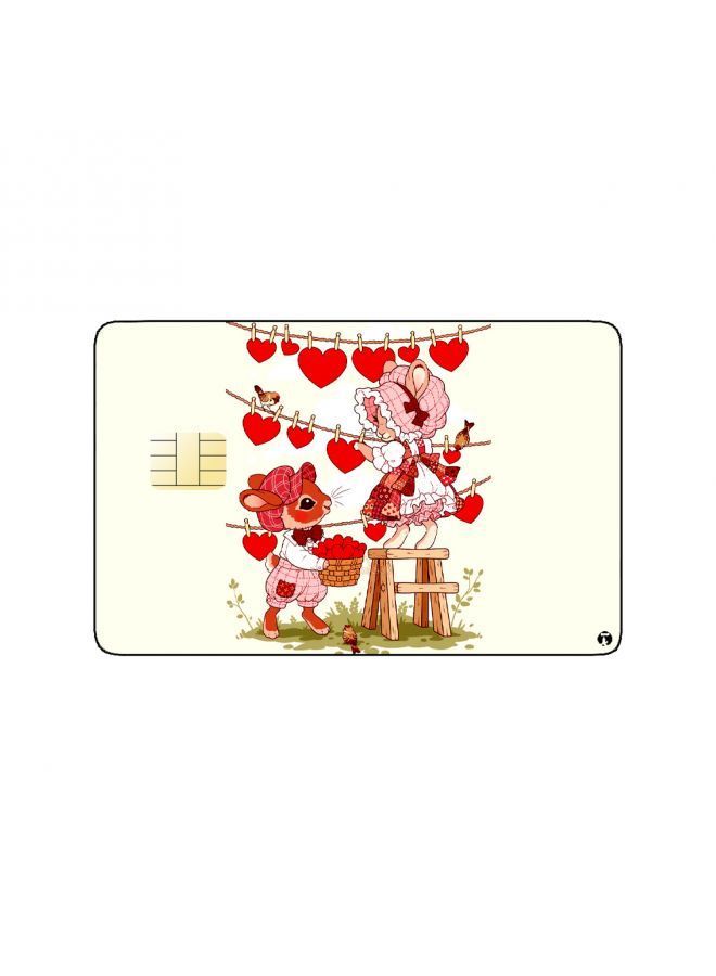 RKN PRINTED BANK CARD STICKER Cute Mice Drawing Vintage Art With Red Hearts - Image 1