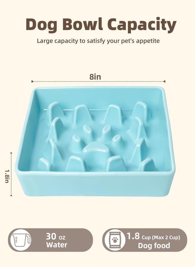 GDCZ Dog Slow Feeder Bowls, Square Ceramic Pet Food Bowl for Medium Breed, Fun Dog Bowls to Slow Down Eating (Turquoise, M-1.8 Cups) - Image 3