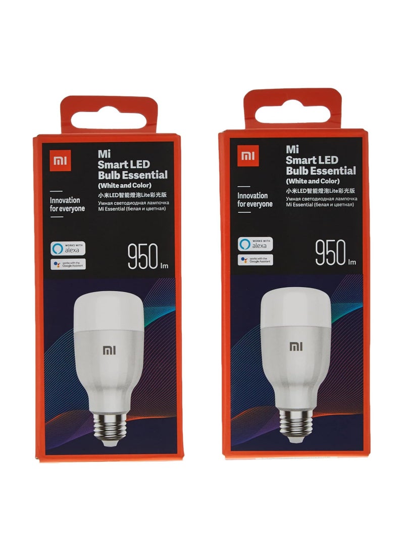 شاومي لمبة شاومي (2 قطعة) Xiaomi Mi Smart LED Essential White and Color GPX4021 |  درجة حرارة لون قابلة للتعديل، 16 مليون لون، تحكم عبر Wi-Fi، متوافق مع أليكسا وGoogle Assistant  - Image 1