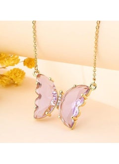 Dainty Butterfly Pendant Necklace for Women 18K Gold filled Minimalist Cubic Zirconia Butterfly Pendant Cute Gold Chain Necklaces for Women Pink