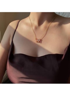 Julia Store Dainty Butterfly Pendant Necklace for Women 18K Gold filled Minimalist Cubic Zirconia Butterfly Pendant Cute Gold Chain Necklaces for Women Pink  - Image 3