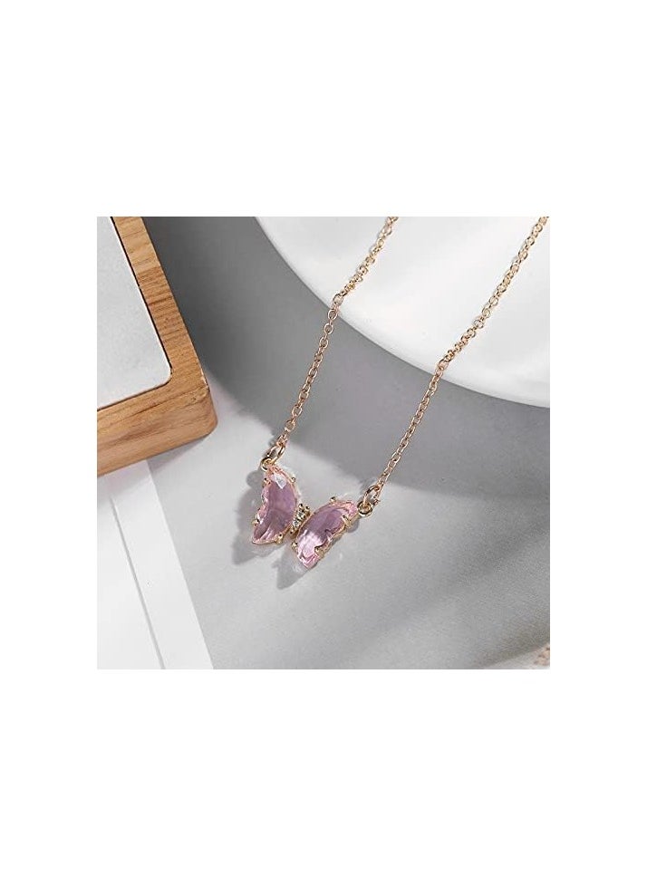 Julia Store - Dainty Butterfly Pendant Necklace for Women 18K Gold filled Minimalist Cubic Zirconia Butterfly Pendant Cute Gold Chain Necklaces for Women Pink - Image 1