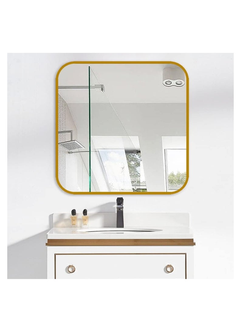 Wall Mounted Bathroom Mirror Round Corners Vanity Makeup Mirror Vertical or Horizontal Hanging for Bathroom Bedroom Dressing Table Wall (50 * 50cm, Gold)  - Image 3