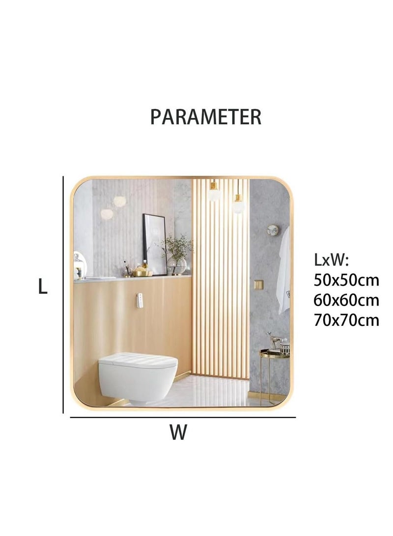 Wall Mounted Bathroom Mirror Round Corners Vanity Makeup Mirror Vertical or Horizontal Hanging for Bathroom Bedroom Dressing Table Wall (50 * 50cm, Gold)  - Image 2