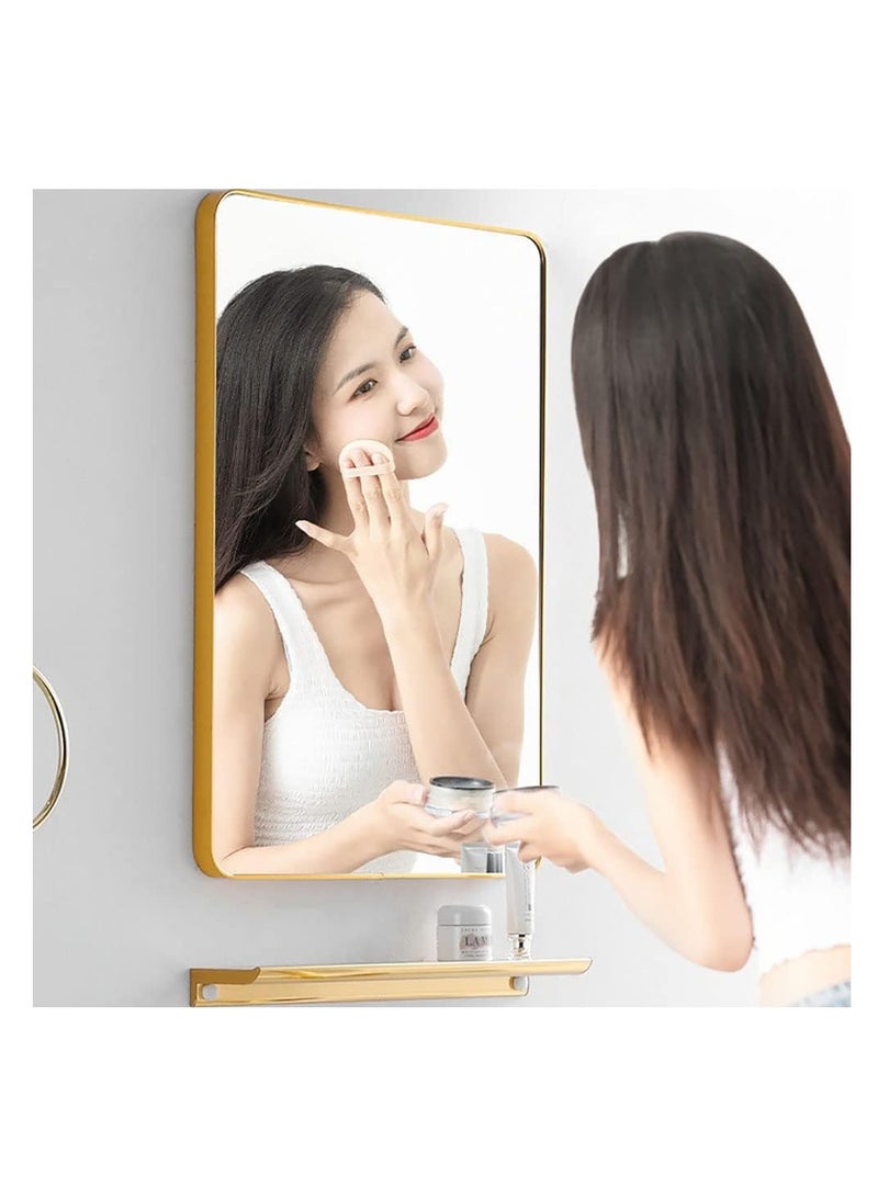 Wall Mounted Bathroom Mirror Round Corners Vanity Makeup Mirror Vertical or Horizontal Hanging for Bathroom Bedroom Dressing Table Wall (50 * 50cm, Gold)  - Image 1