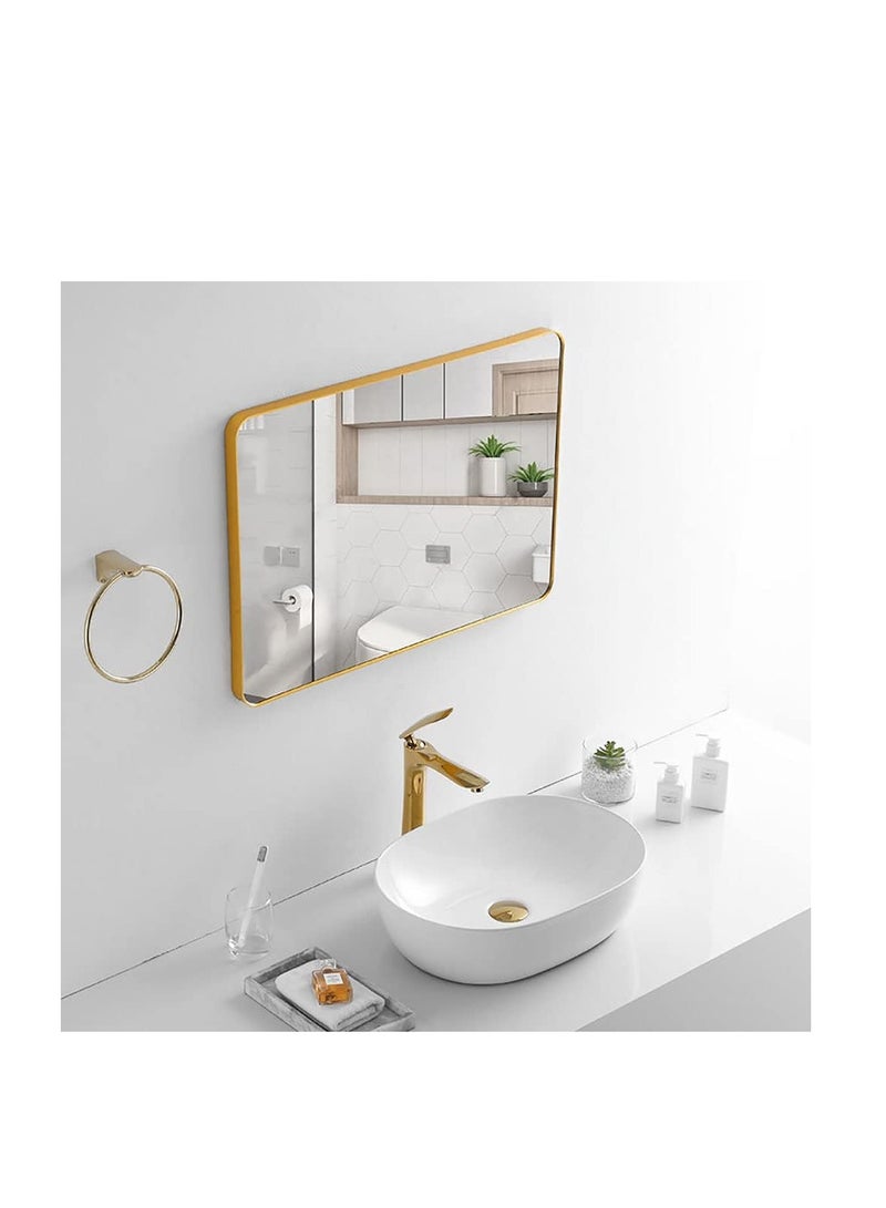 Wall Mounted Bathroom Mirror Round Corners Vanity Makeup Mirror Vertical or Horizontal Hanging for Bathroom Bedroom Dressing Table Wall (50 * 50cm, Gold)  - Image 5